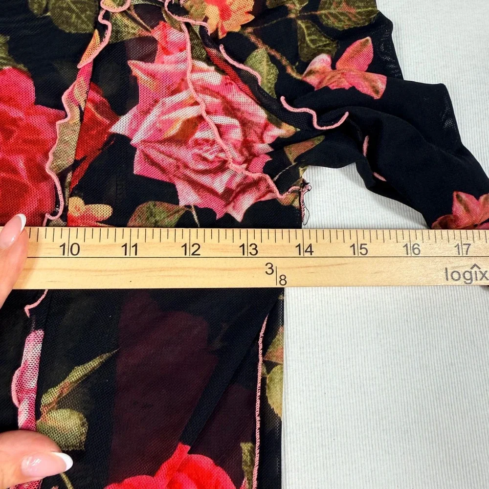 Free People Mesh Top S Black Red Floral Rose Sheer L/sleeve dark romancgoth